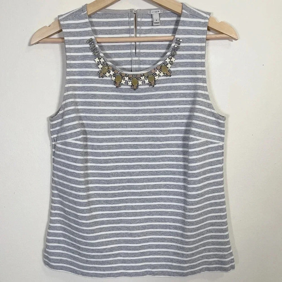 J.Crew Sleeveless Embellished Striped Top - Picture 1 of 11